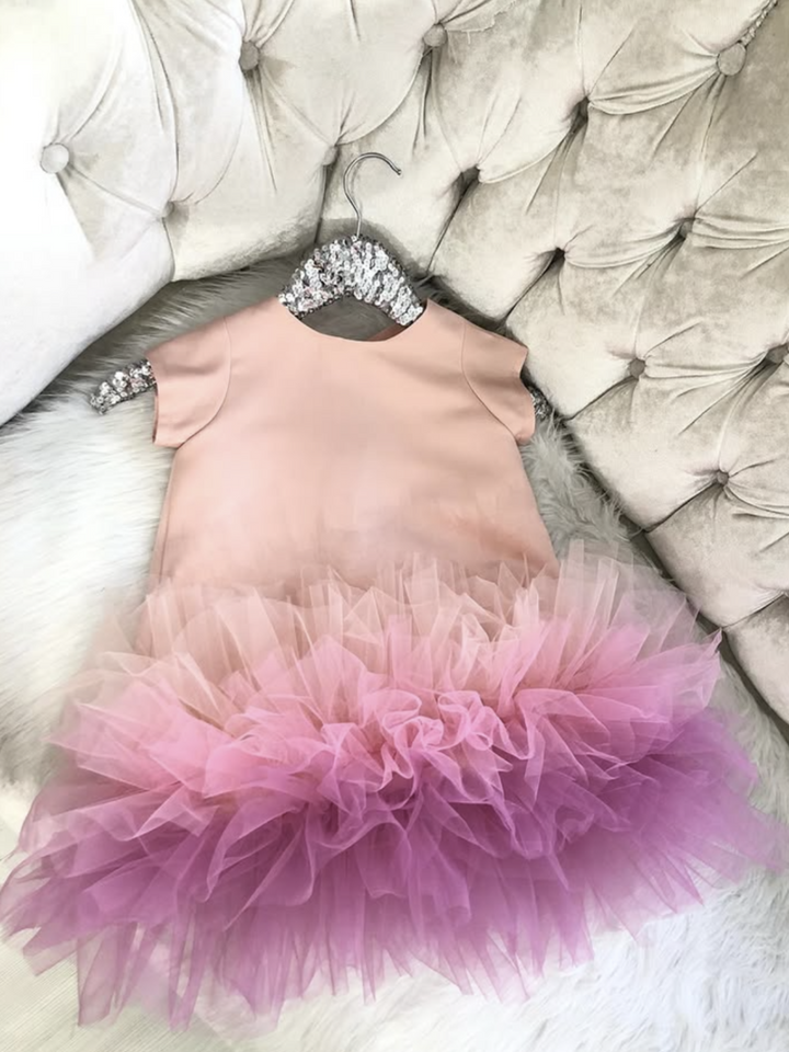 Pink Tulle Ombre Party Dress with Ruffle Skirt