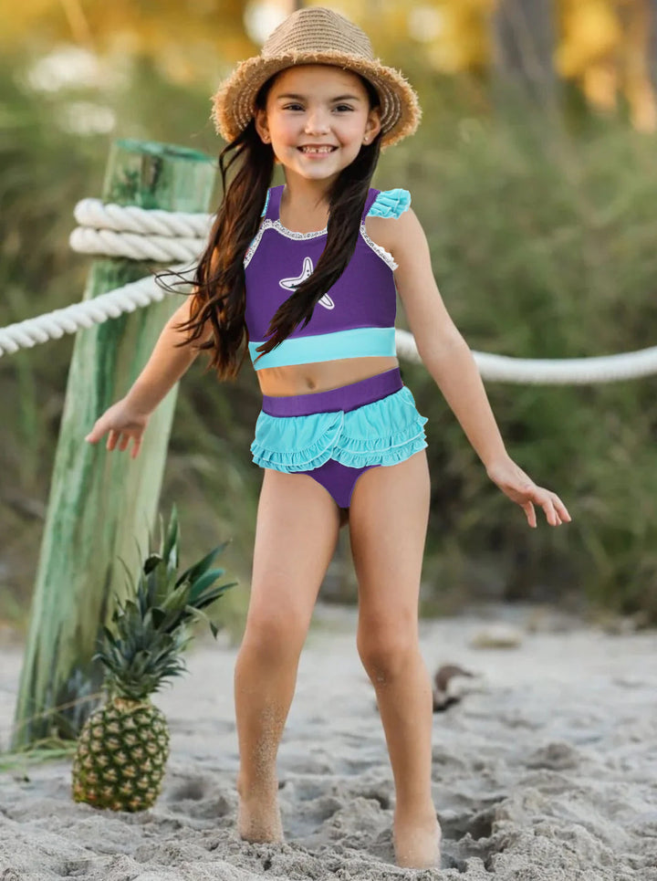 Two Piece Toddler Swimsuits | Girls Purple Sea Star Two Piece Swimsuit