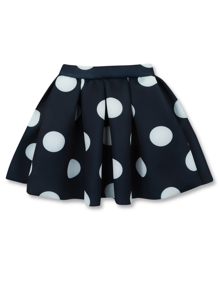 Navy Neoprene Polka Dot Pleated Tennis Skirt by Kids Couture Mia Belle Girls