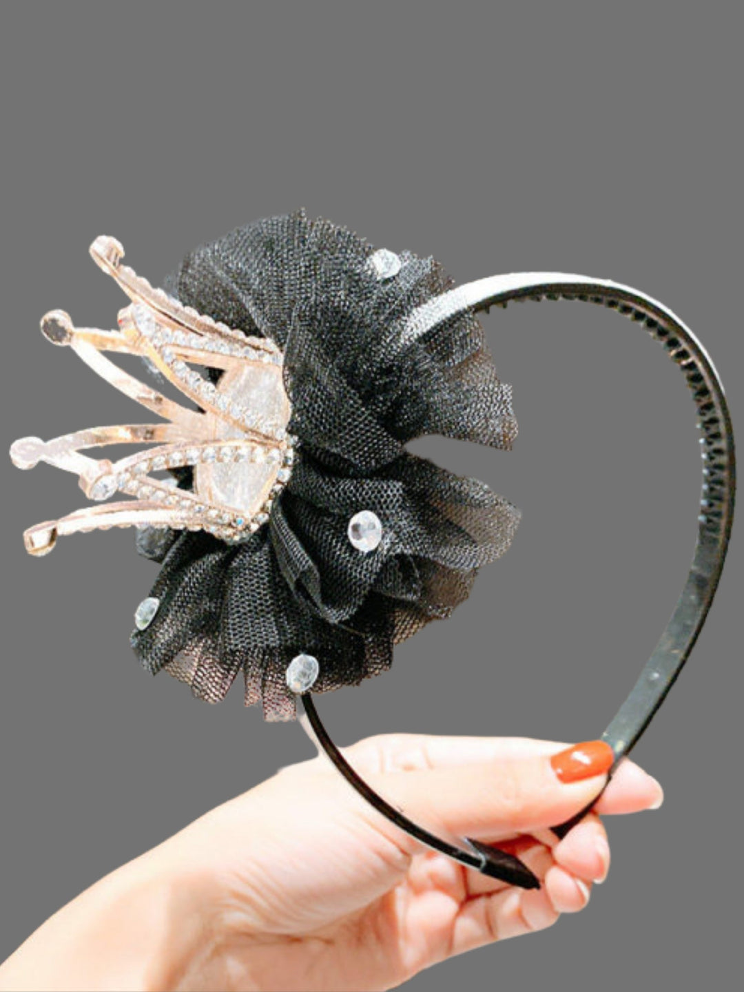 Girls Accessories | Princess Tulle Rhinestone Tilted Crown Headband