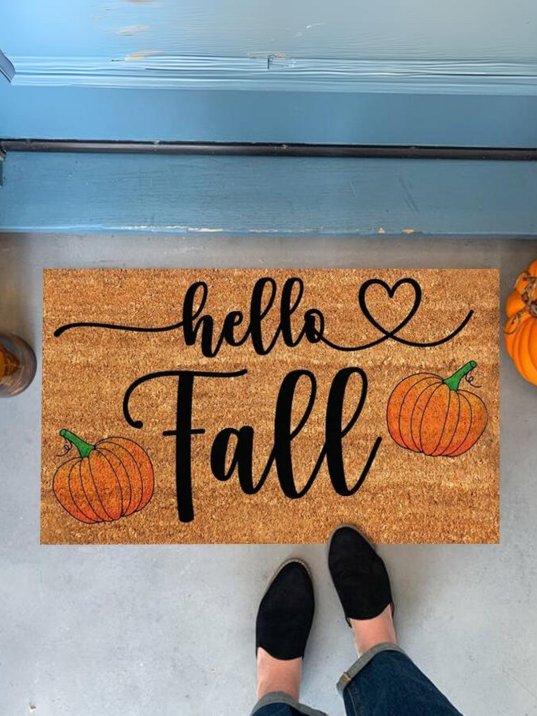 16" x 24" Hello Fall Front Door Pumpkin Design Welcome Mat