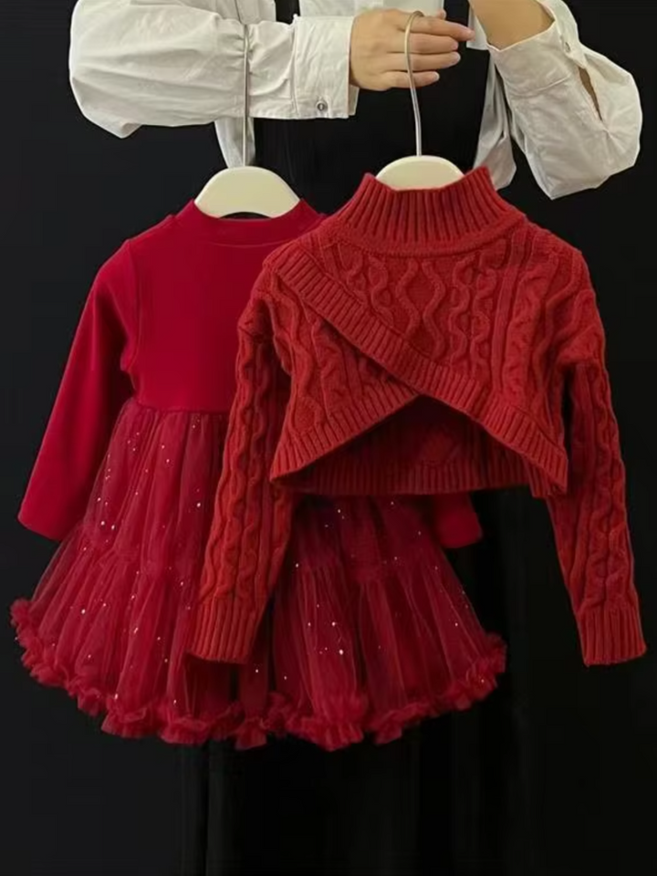 Cozy Knitted Tutu Dress & Woolen Sweater Set