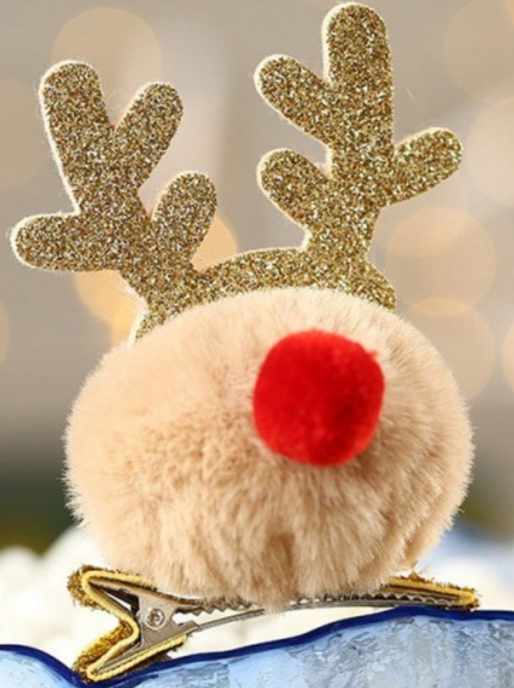 Cute Christmas Accessories | Little Girls Fuzzy Reindeer Nose Hairclip