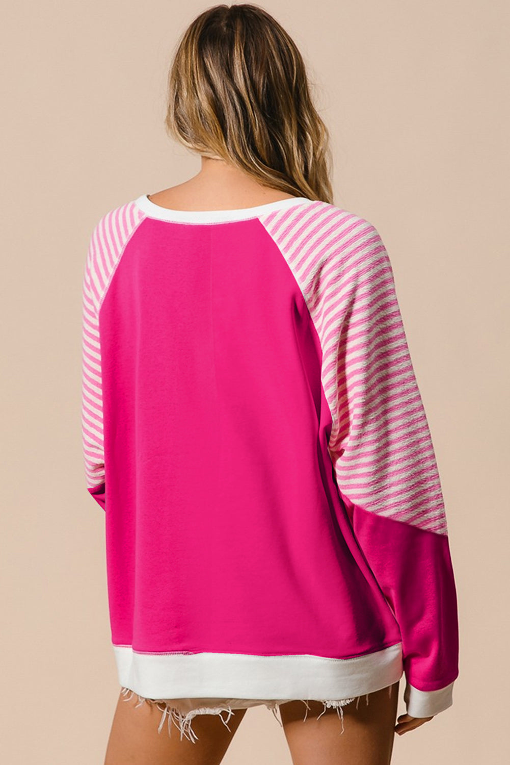 Womens Pink Striped Raglan Top