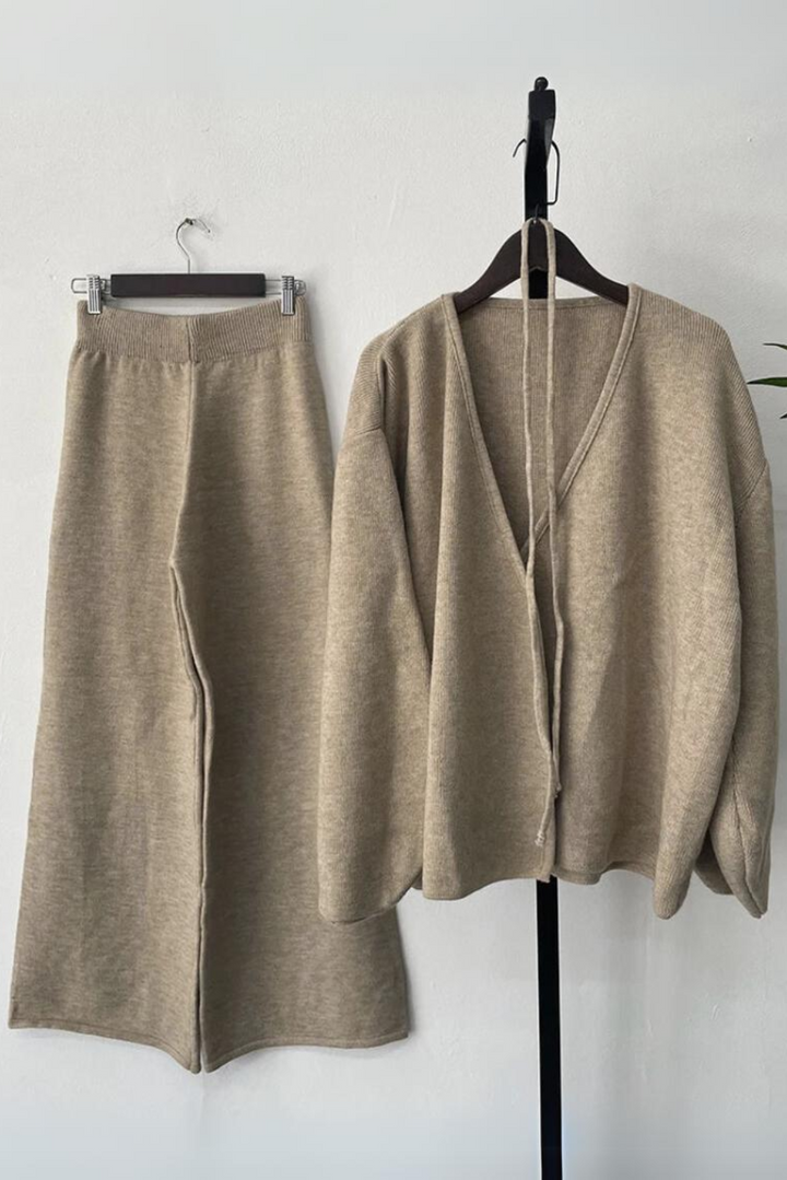 Womens  Cozy Chic Knit Wrap Sweater & Wide-Leg Pants Set