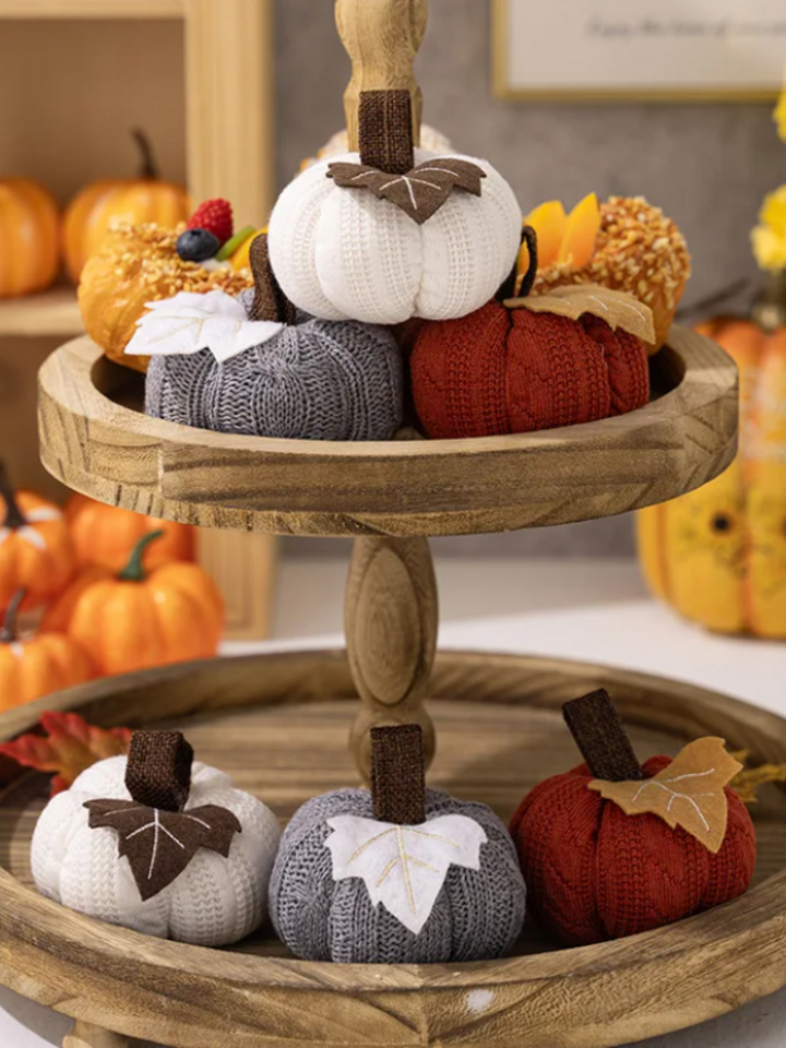 Cozy Fall Decorative Crochet Pumpkins Table Centerpiece Decor