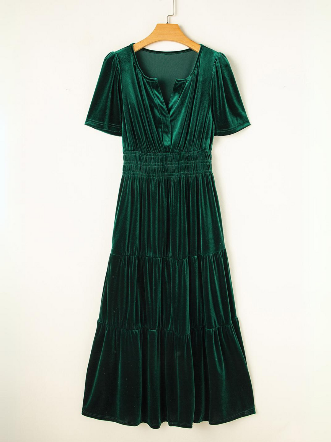 Womens Emerald Velvet Winter Wonder Maxi Dress with Puff Sleeves