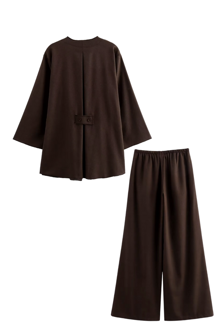 Womens Elegant Kimono-Style Wide Leg Pants with Wrap Top Set