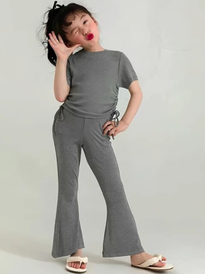 Summer Ribbed Crop Top and Flared Split-Hem Pants | Mia Belle Girls