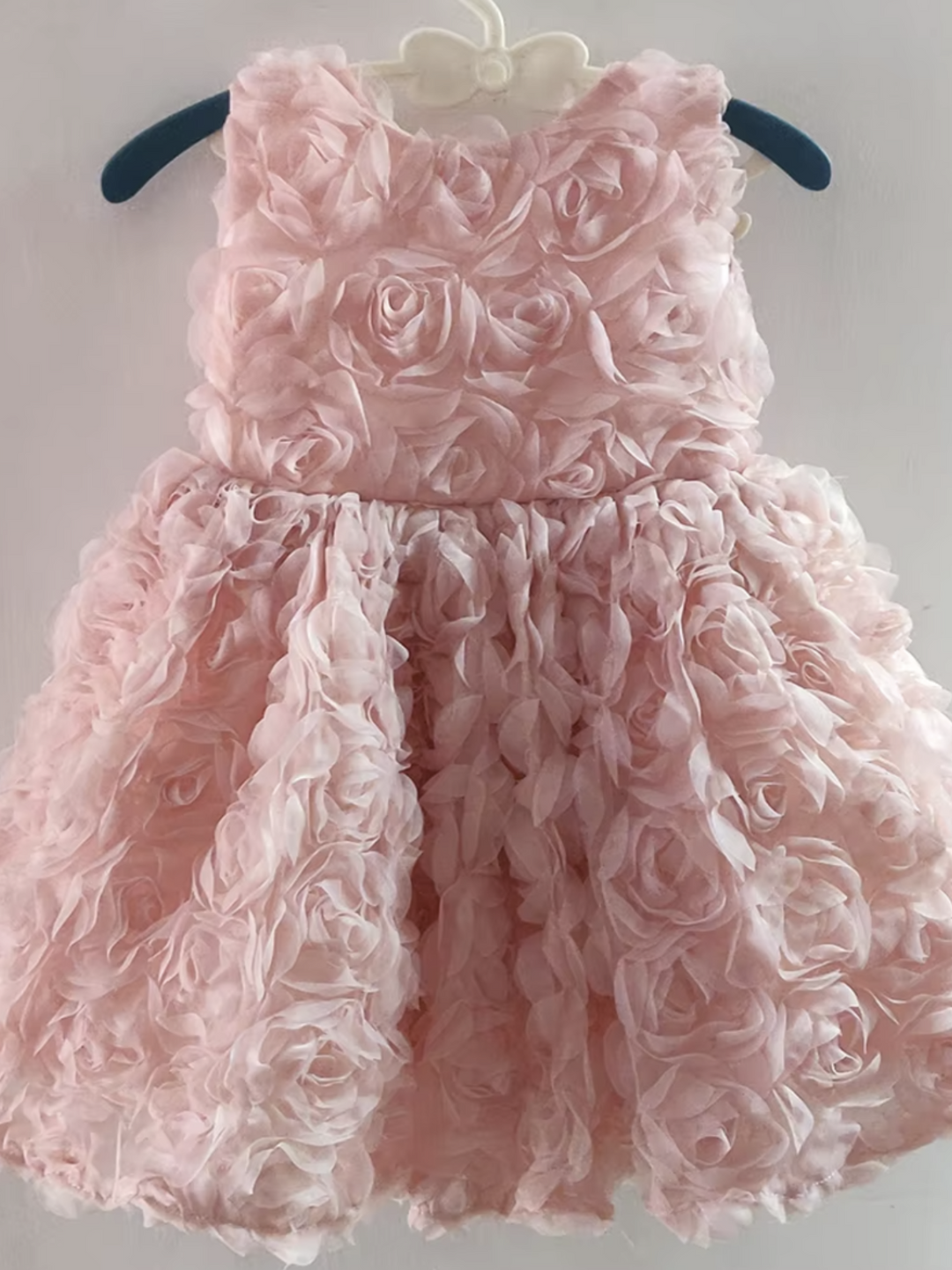 Blush Pink Rosette Party Dress with Elegant Satin Bow