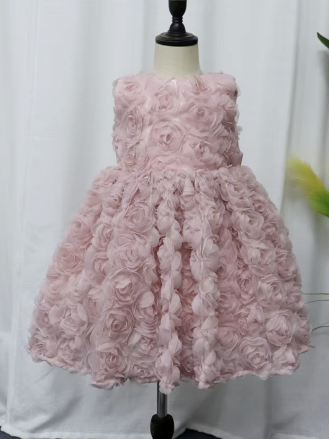 Blush Pink Rosette Party Dress with Elegant Satin Bow