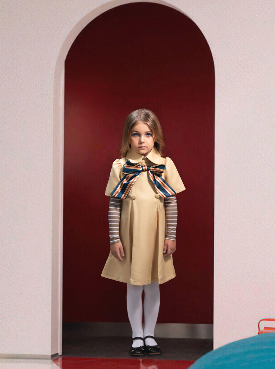 Girls Halloween Costumes | M3GAN Beige Pleated Trench Dress Costume – Mia  Belle Girls