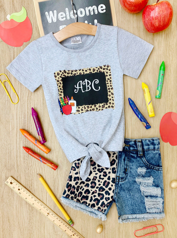 Back To School | ABC Top & Patched Denim Short Set | Mia Belle Girls