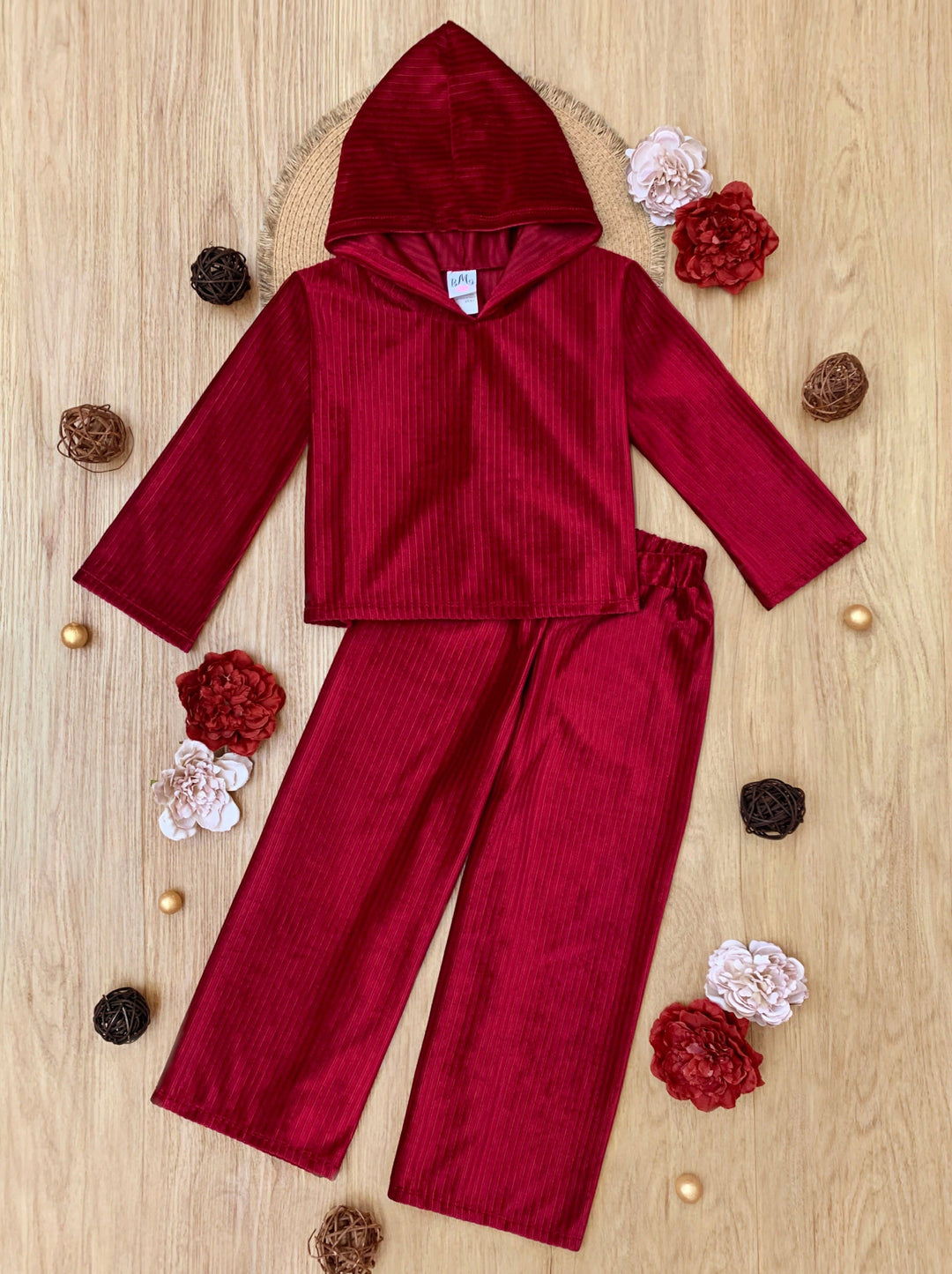 Mommy and Me – Cozy Luxe – Hosenset aus rotem Samt mit Kapuze