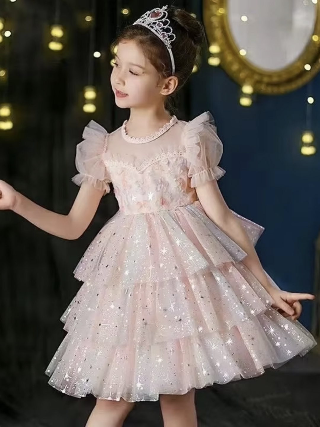 Dreamy Unicorn Glitter Tulle Dress with Starry Layers