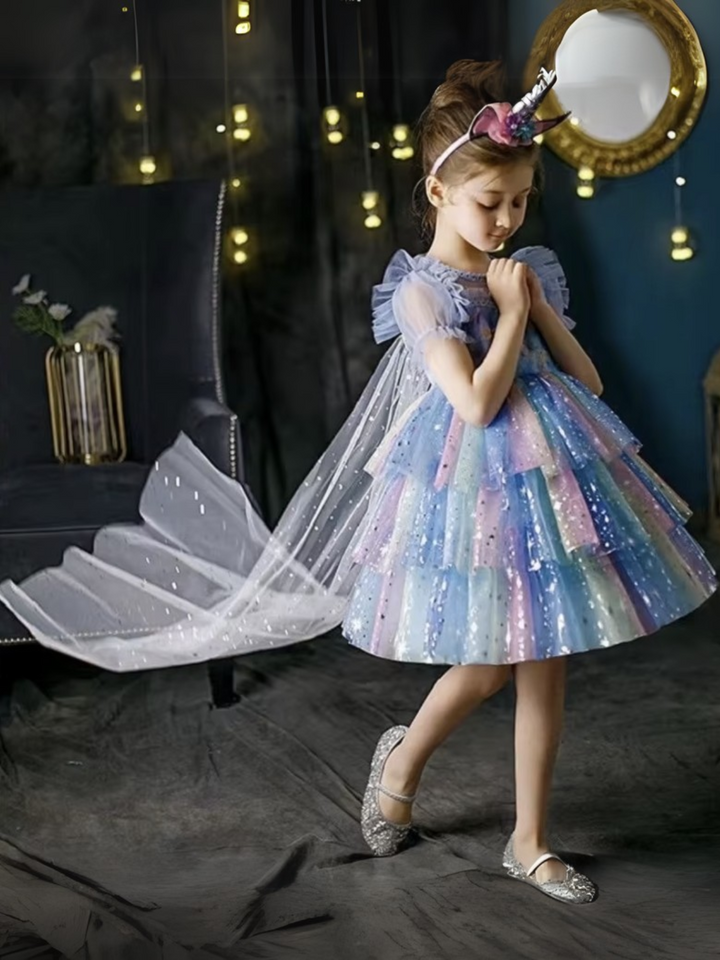 Dreamy Unicorn Glitter Tulle Dress with Starry Layers