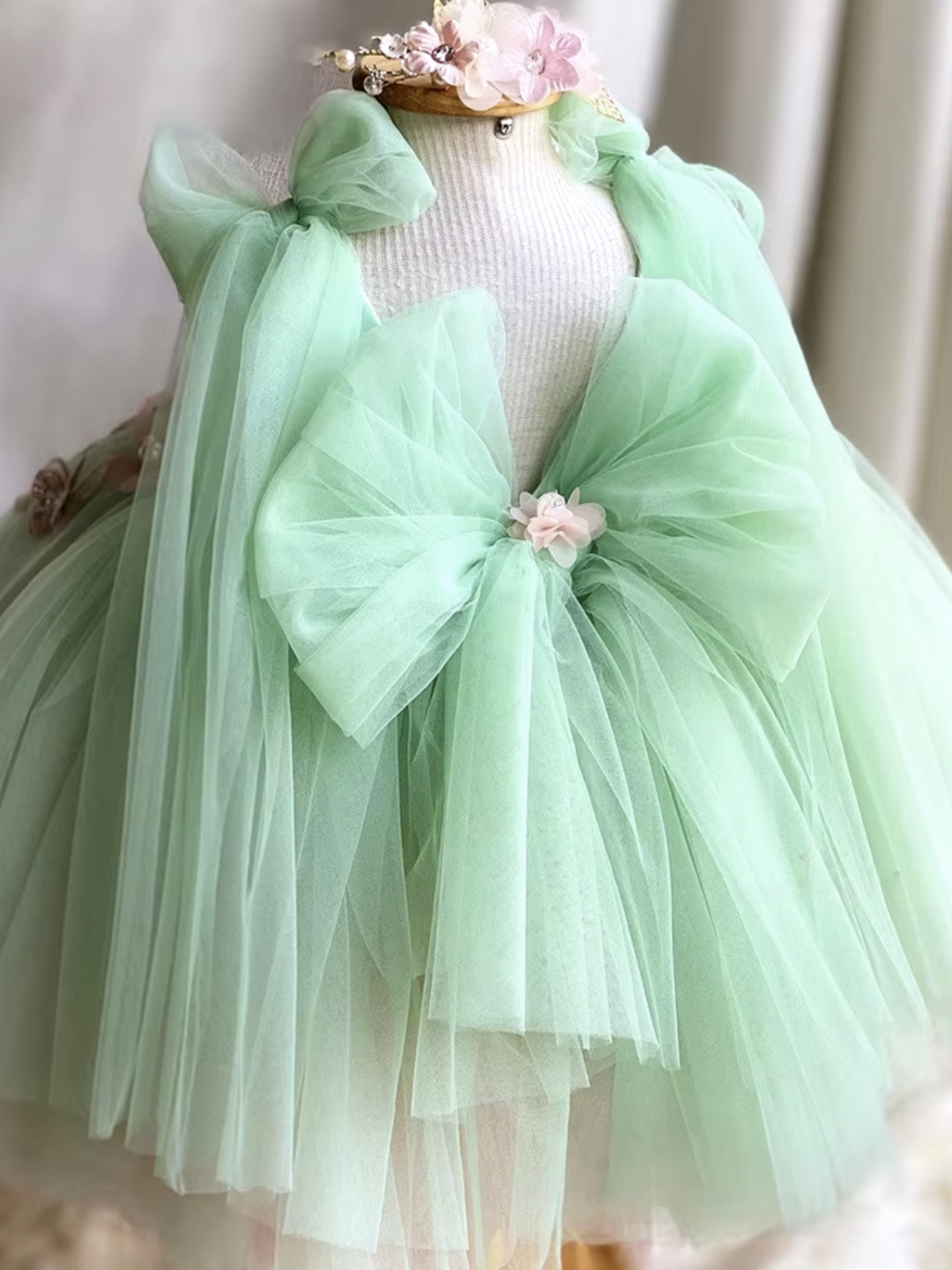 Fairy-Inspired Floral Tulle Dress with 3D Embellishments