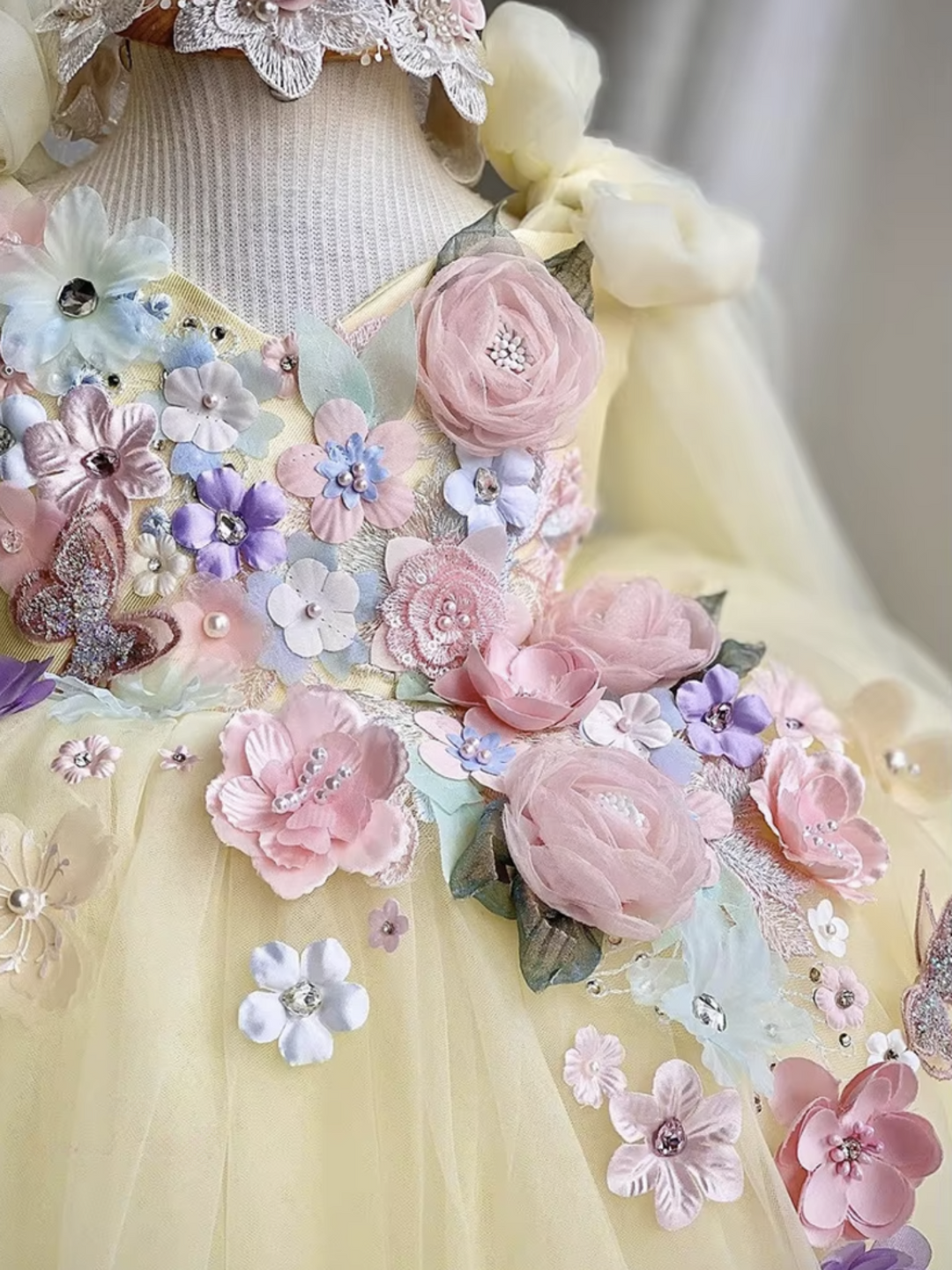 Fairy-Inspired Floral Tulle Dress with 3D Embellishments