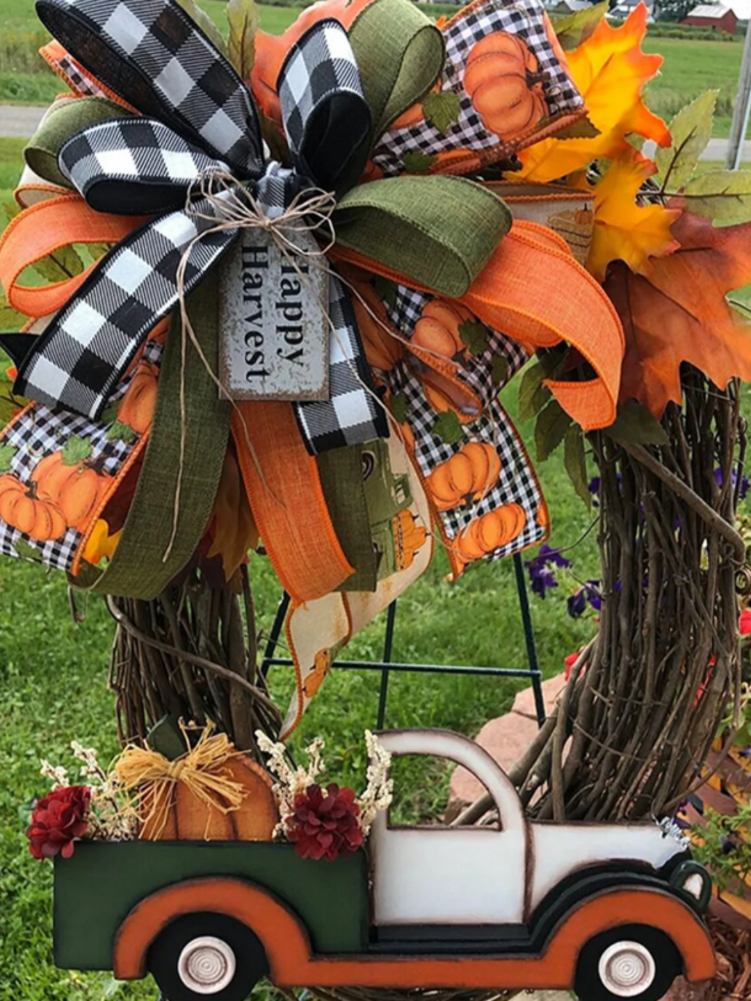 Thanksgiving und Herbst Bauernhaus Kürbiswagen Kranz Dekor