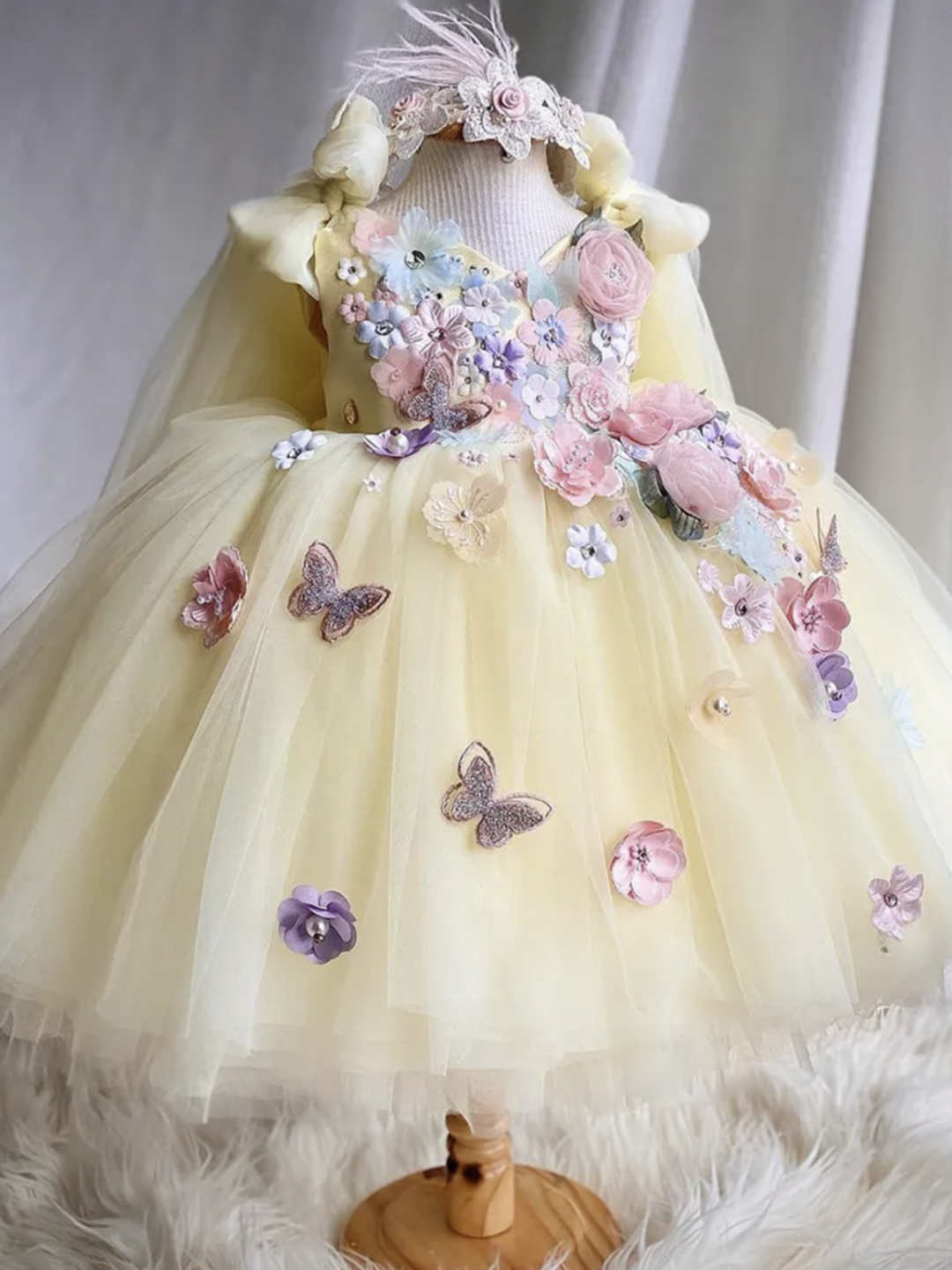 Fairy-Inspired Floral Tulle Dress with 3D Embellishments