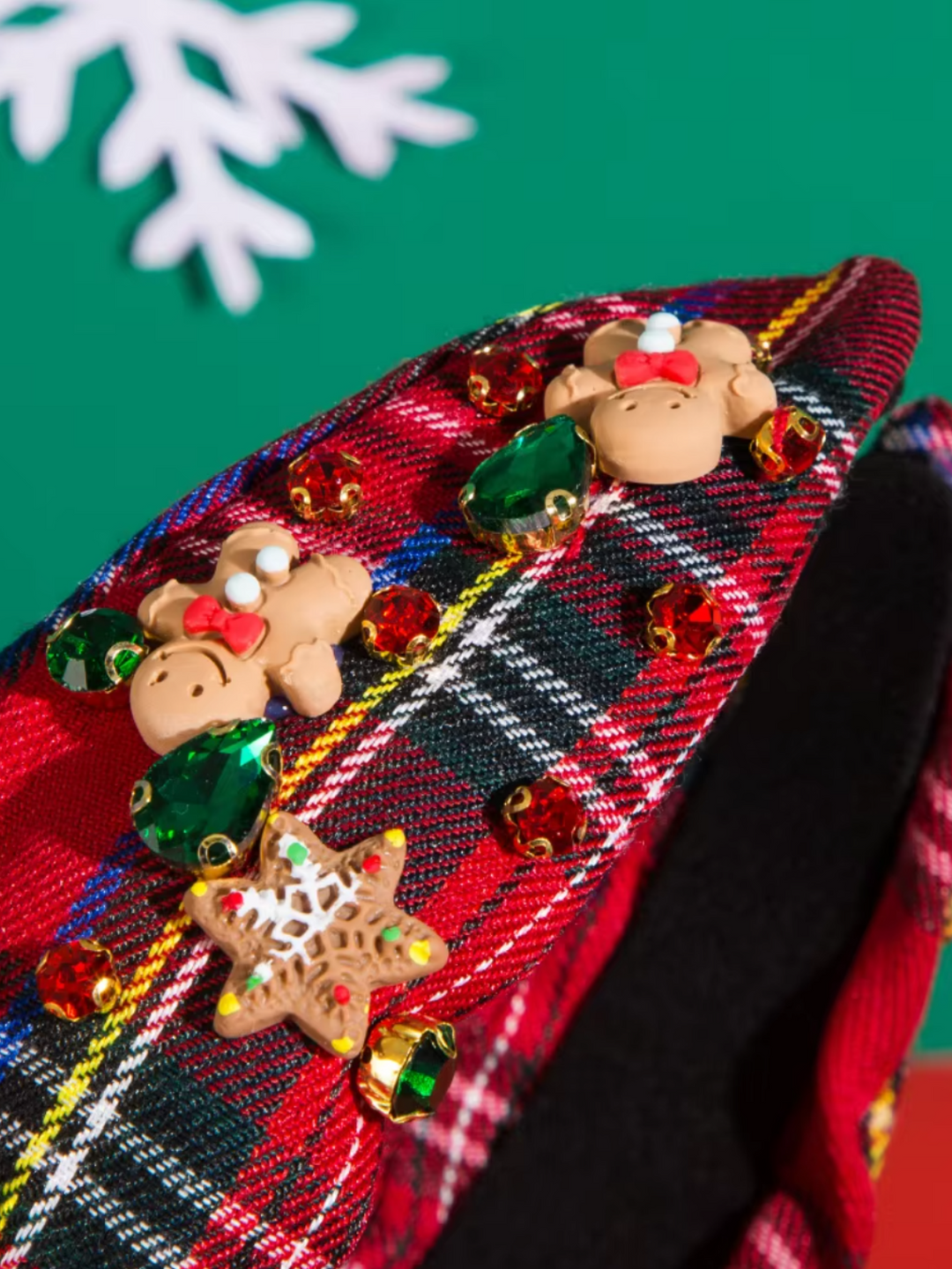 Festliches, weihnachtliches Lebkuchen-Stirnband mit Karomuster