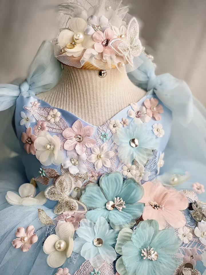 Fairy-Inspired Floral Tulle Dress with 3D Embellishments