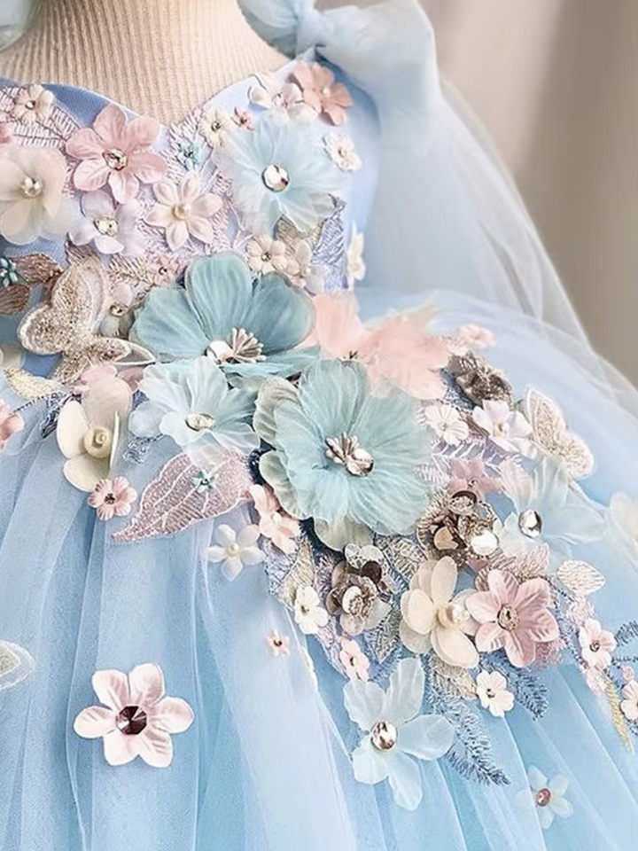 Fairy-Inspired Floral Tulle Dress with 3D Embellishments