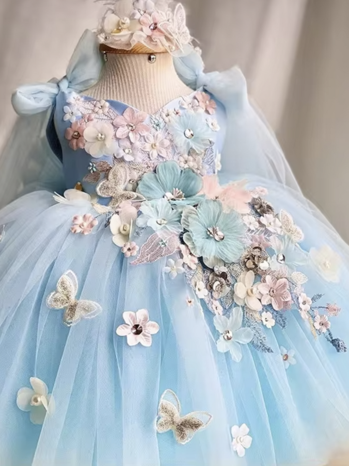 Fairy-Inspired Floral Tulle Dress with 3D Embellishments