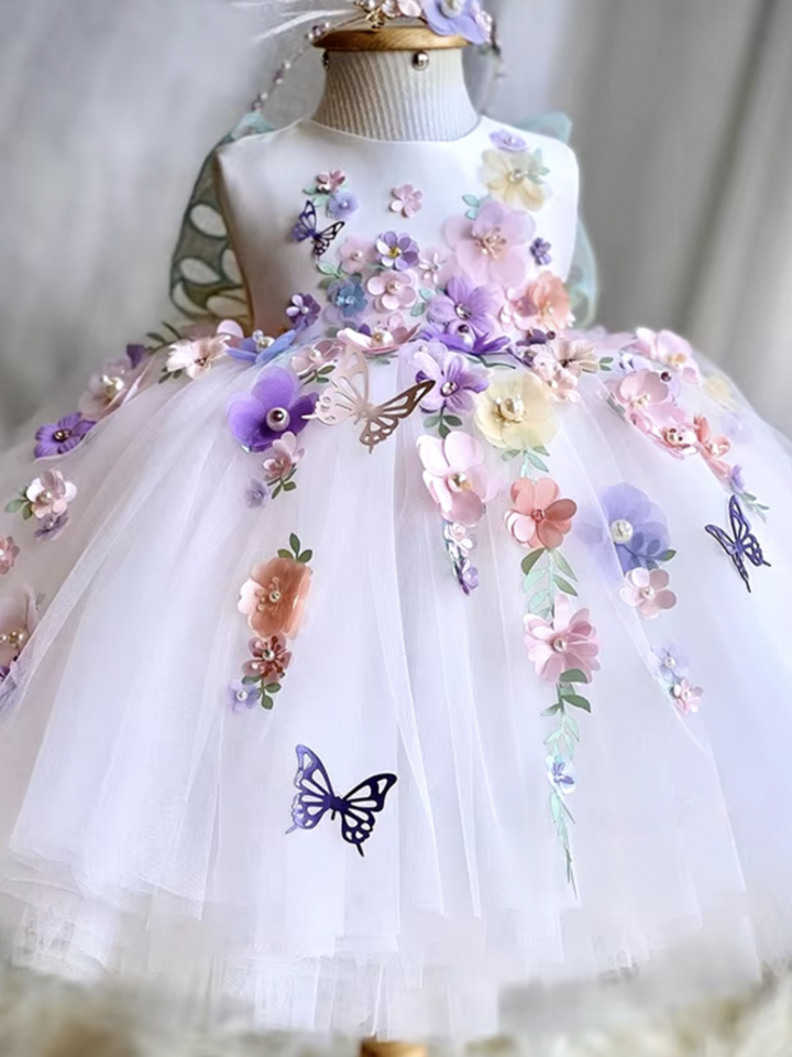 Special Moments Butterfly Floral Tulle Dress with 3D Appliqués