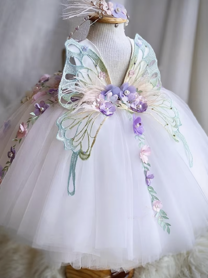 Special Moments Butterfly Floral Tulle Dress with 3D Appliqués