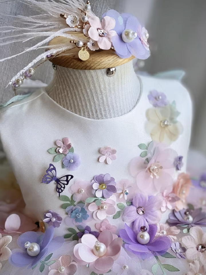 Special Moments Butterfly Floral Tulle Dress with 3D Appliqués