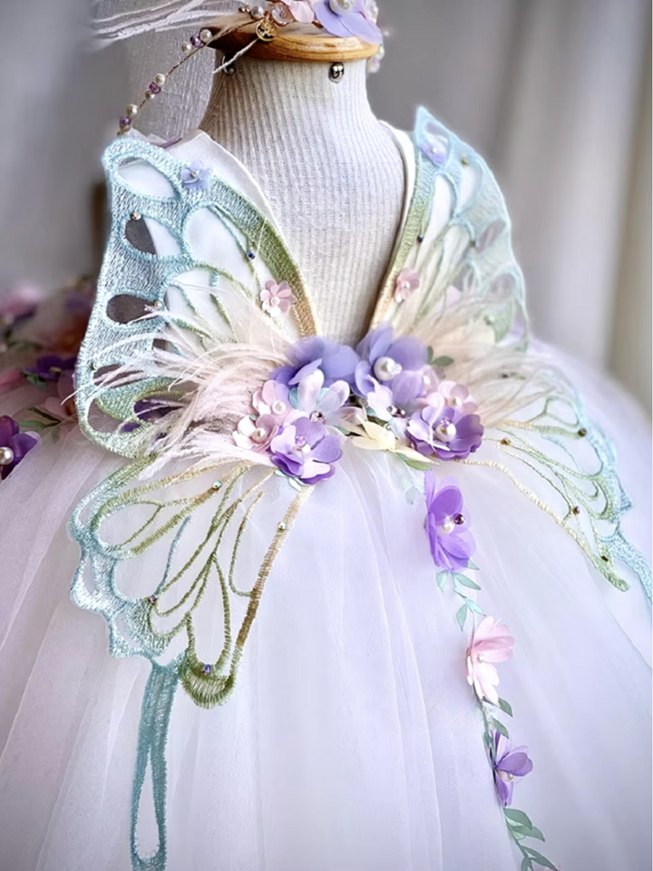 Special Moments Butterfly Floral Tulle Dress with 3D Appliqués