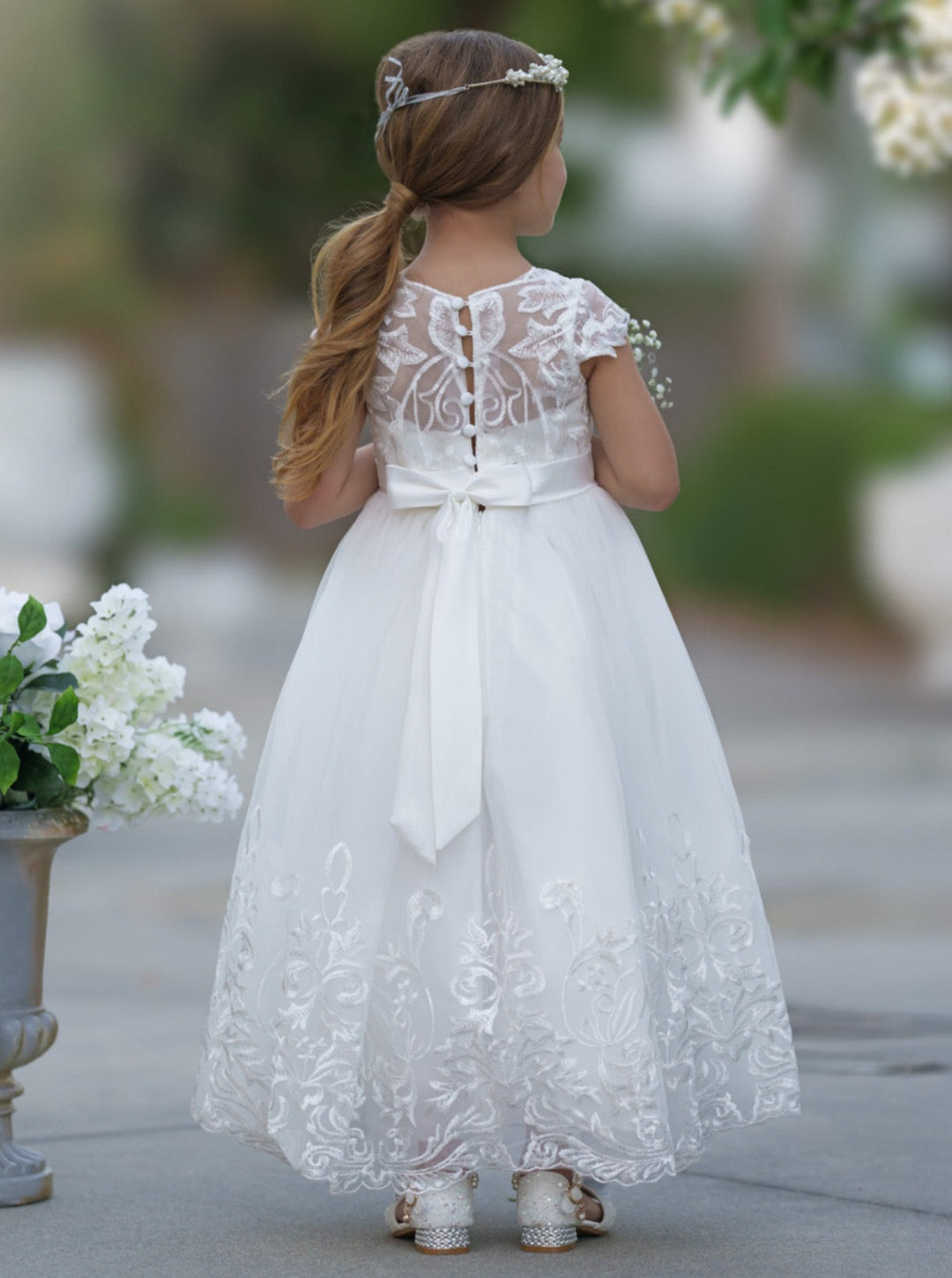 Mia Belle Girls Communion Dresses | Embroidered Crystal Gown