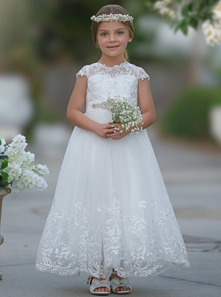 Mia Belle Girls Communion Dresses | Embroidered Crystal Gown