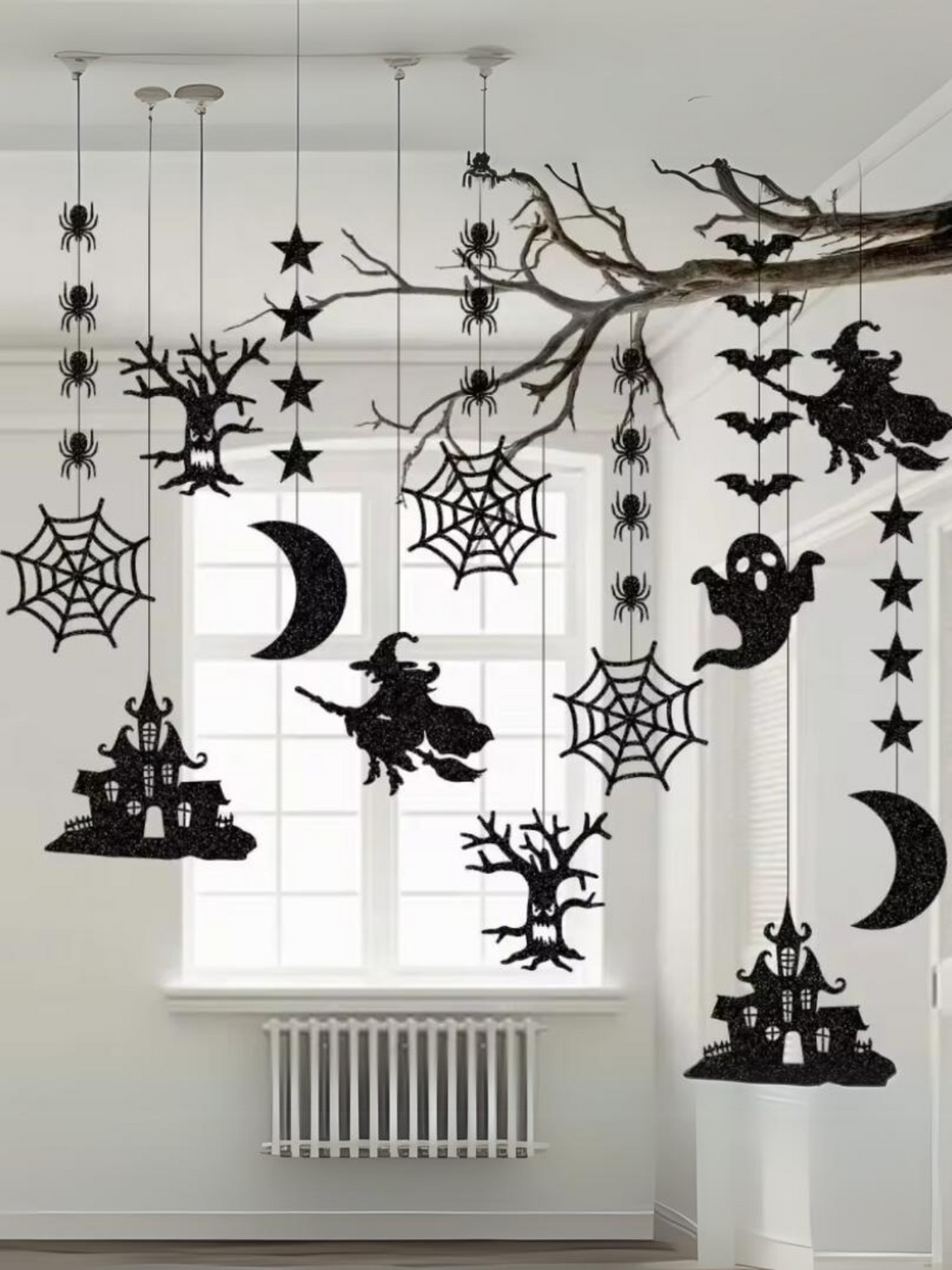 6pcs Spooky Witch, Ghost, Spider, Bat Halloween Hanging Banner Set