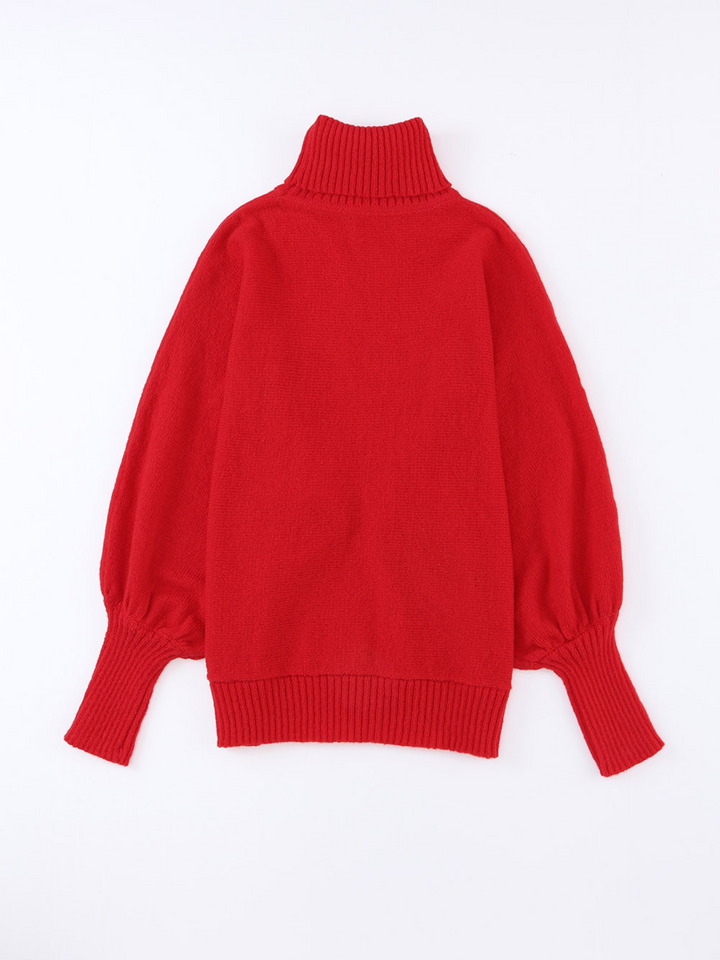 Womens Red Merry Letter Embroidered High Neck Sweater