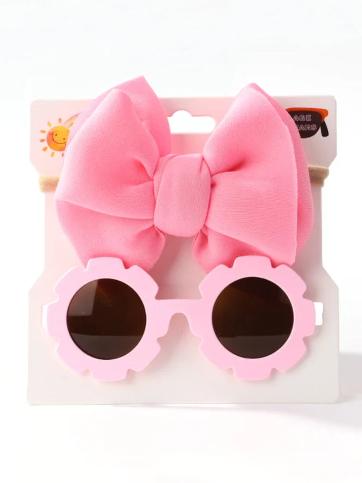 Floral Round Sunglasses and Matching Bow Set