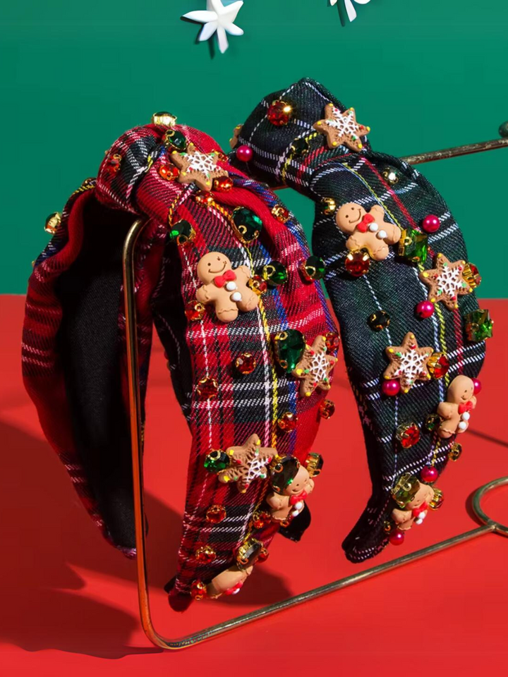 Festliches, weihnachtliches Lebkuchen-Stirnband mit Karomuster