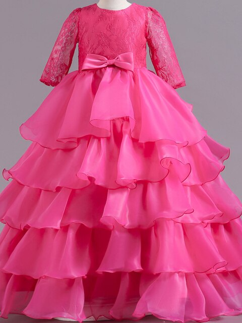 Girls Winter Holiday Dress | 3/4 Sleeve Lace Ruffle Formal Gown