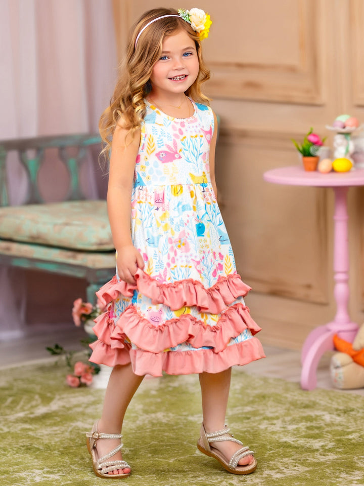 Mia Belle Girls Bunny Ruffle Tiered Midi Dress | Easter Dresses