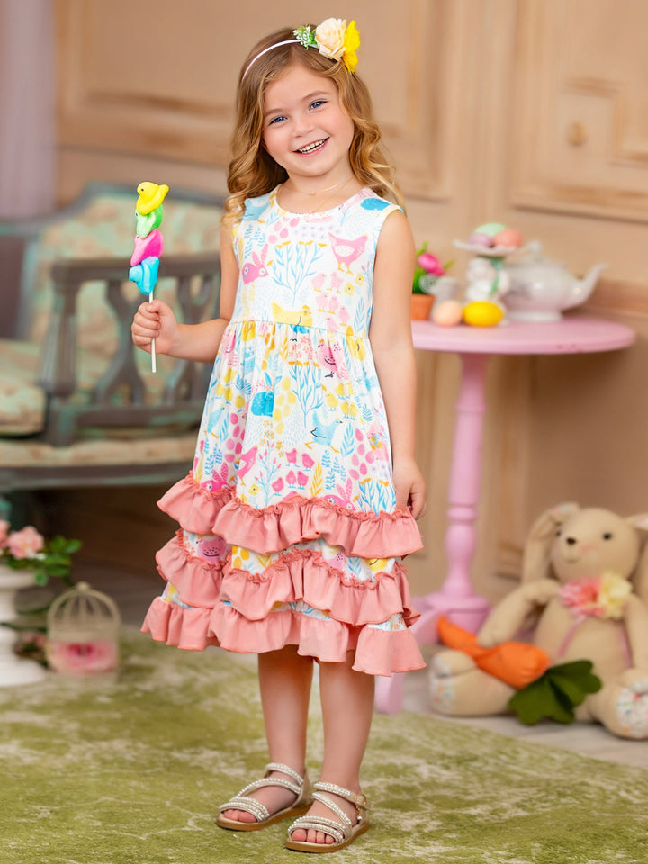 Mia Belle Girls Bunny Ruffle Tiered Midi Dress | Easter Dresses