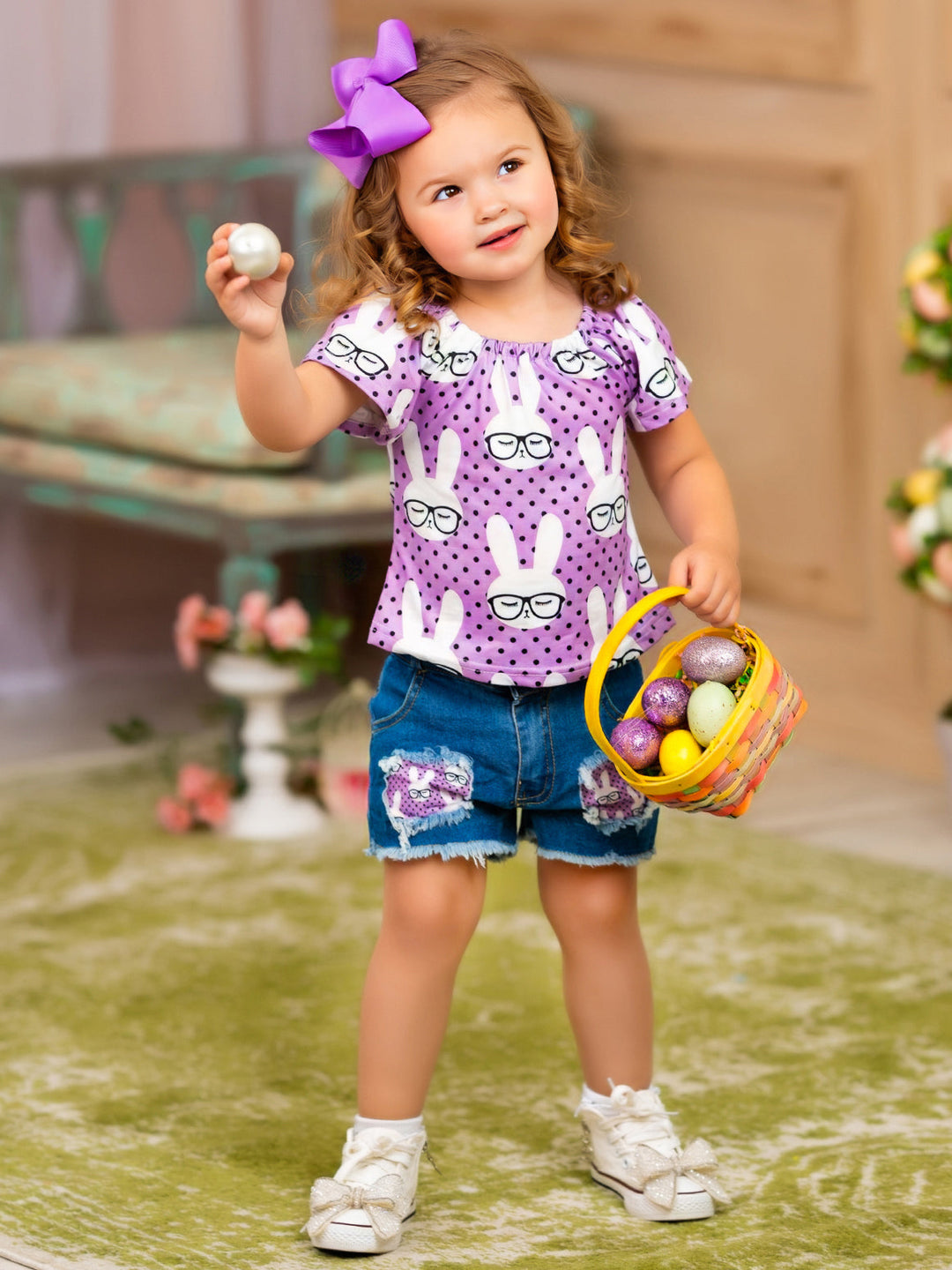 Smart Bunnies Polka Dot Denim Shorts Set