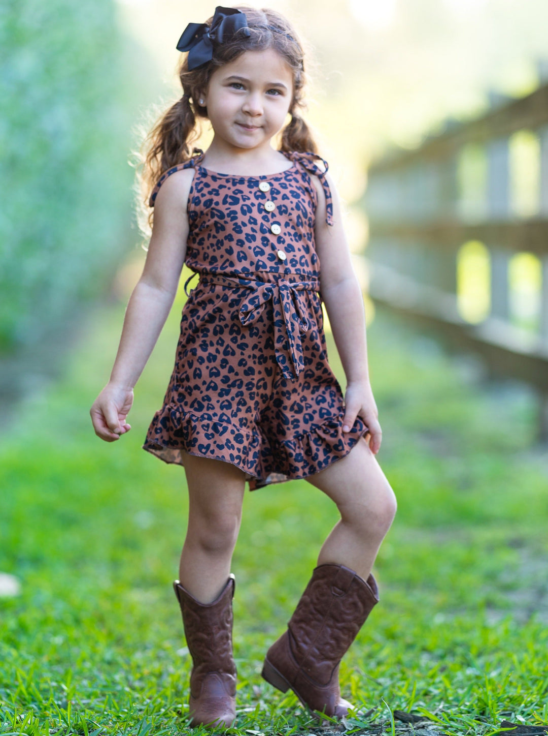 Toddler Spring Outfits | Girls Leopard Print Button Drawstring Romper