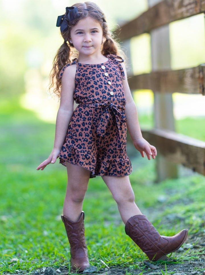 Toddler Spring Outfits | Girls Leopard Print Button Drawstring Romper