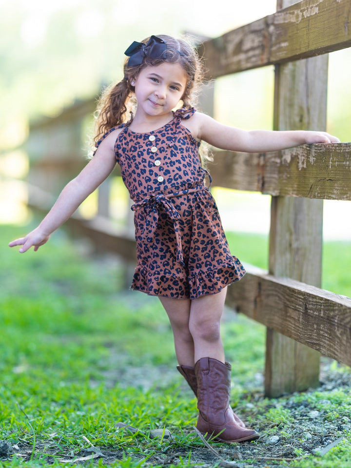 Toddler Spring Outfits | Girls Leopard Print Button Drawstring Romper