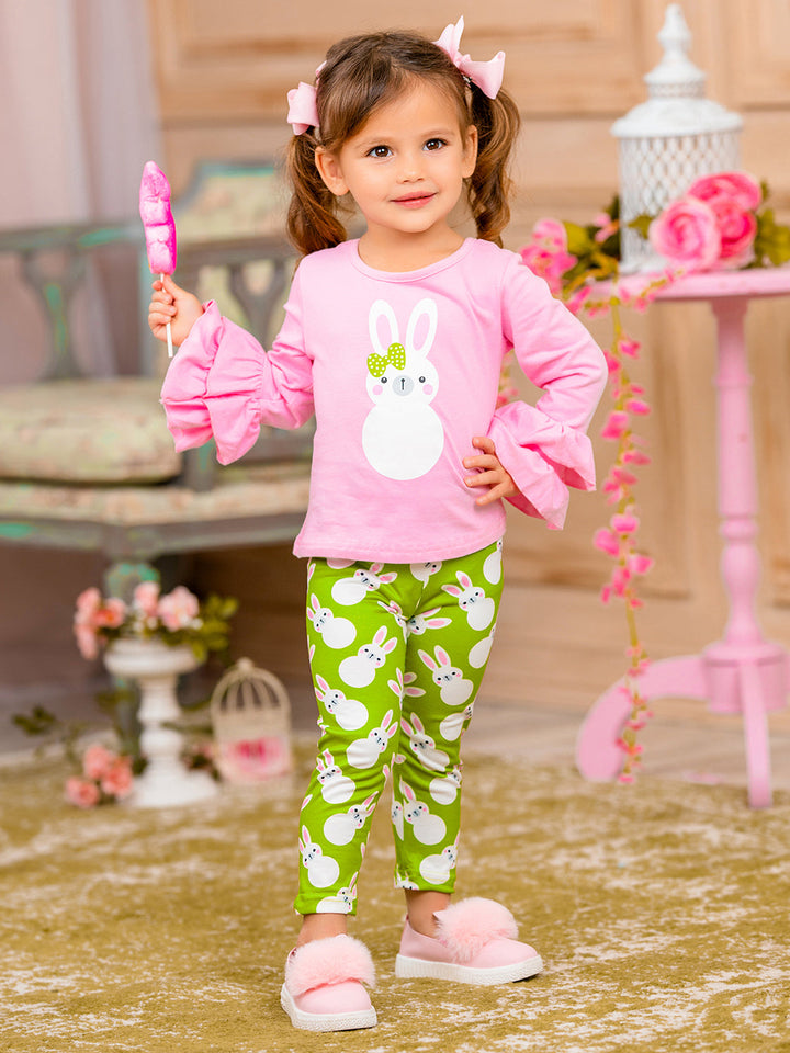 Girls Bunny Ruffle Sleeve Top and Leggings Set