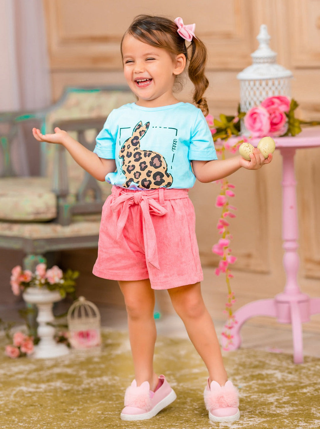 Mia Belle Girls Leopard Print Bunny Top | Easter Casual Tops