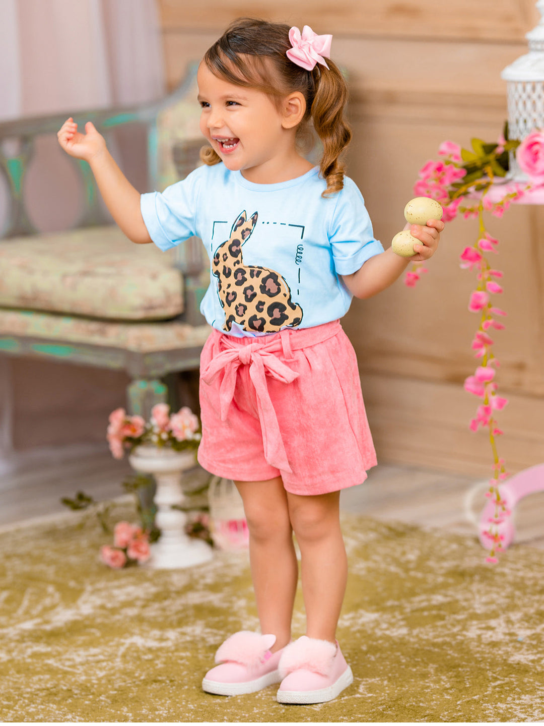 Mia Belle Girls Leopard Print Bunny Top | Easter Casual Tops