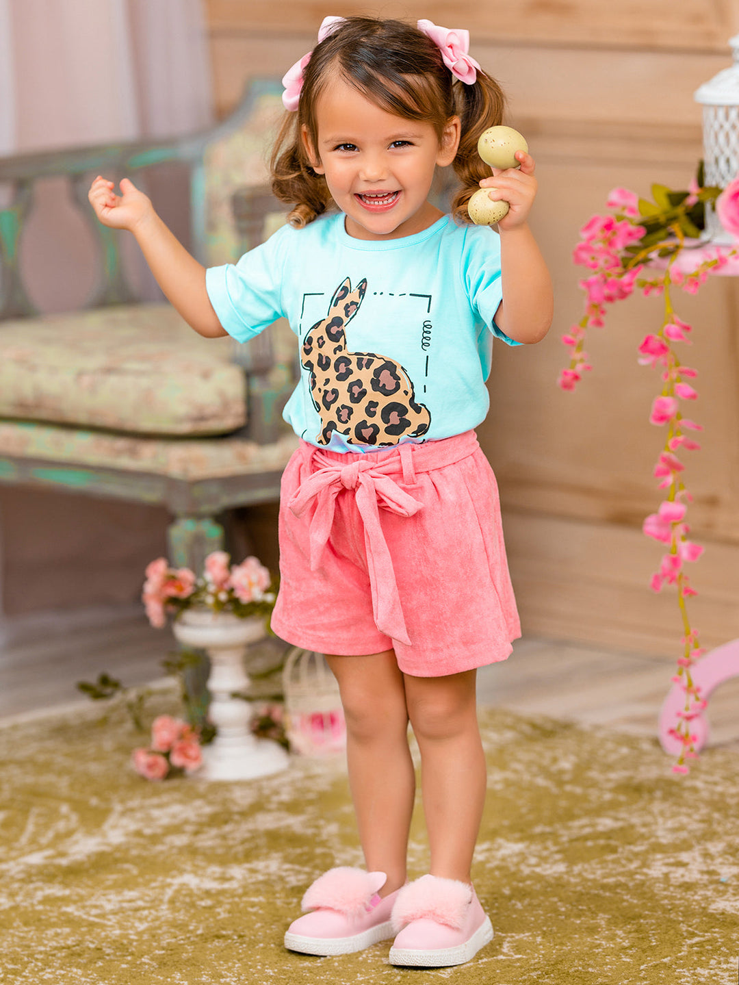 Mia Belle Girls Leopard Print Bunny Top | Easter Casual Tops