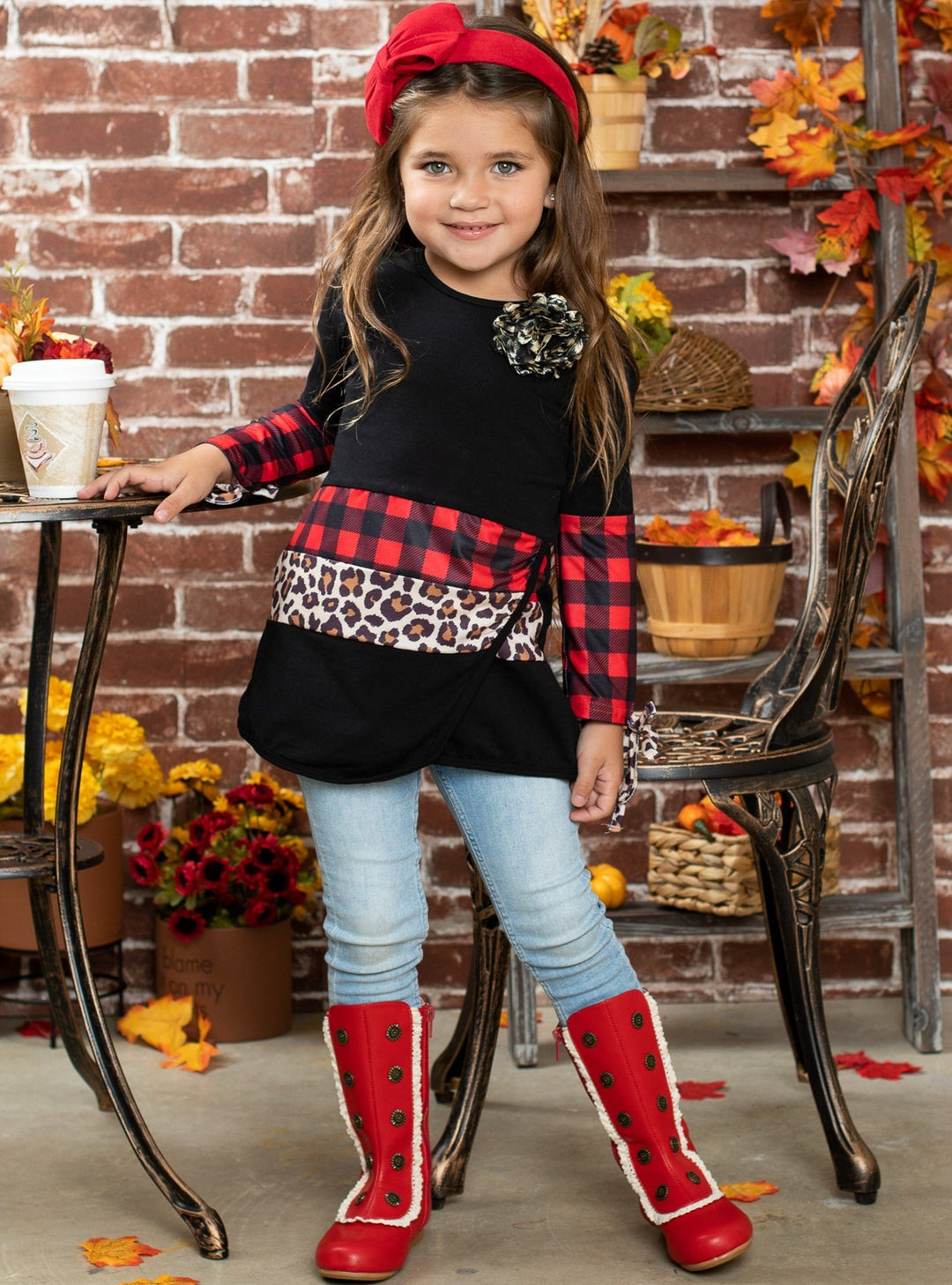 Girls Fall Clothes | Plaid Leopard Colorblock Tunic | Mia Belle Girls